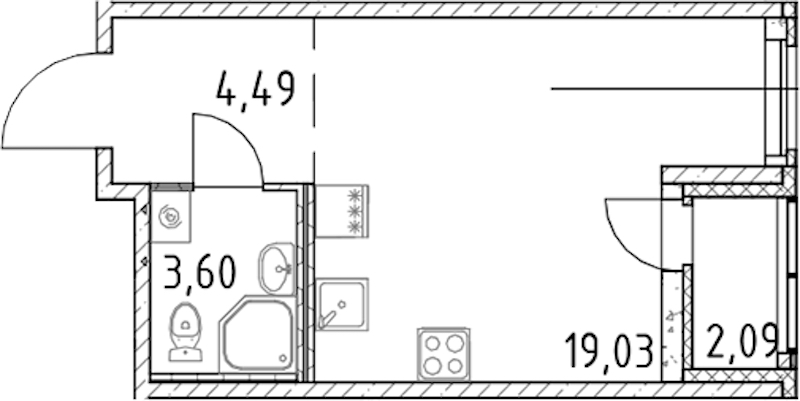Квартира студия 27.12 м², 17/17 эт., ЖК «Город Первых»